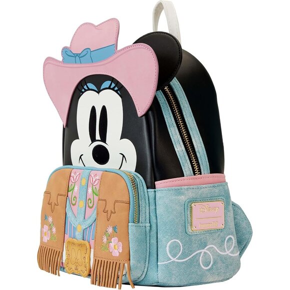 Disney Western Minnie Mouse Cosplay Mini Backpack Faux Leather Denim Western Sty - Picture 2 of 6
